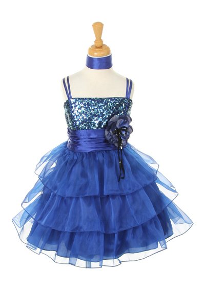 girls tiered ruffle dress in blue berry